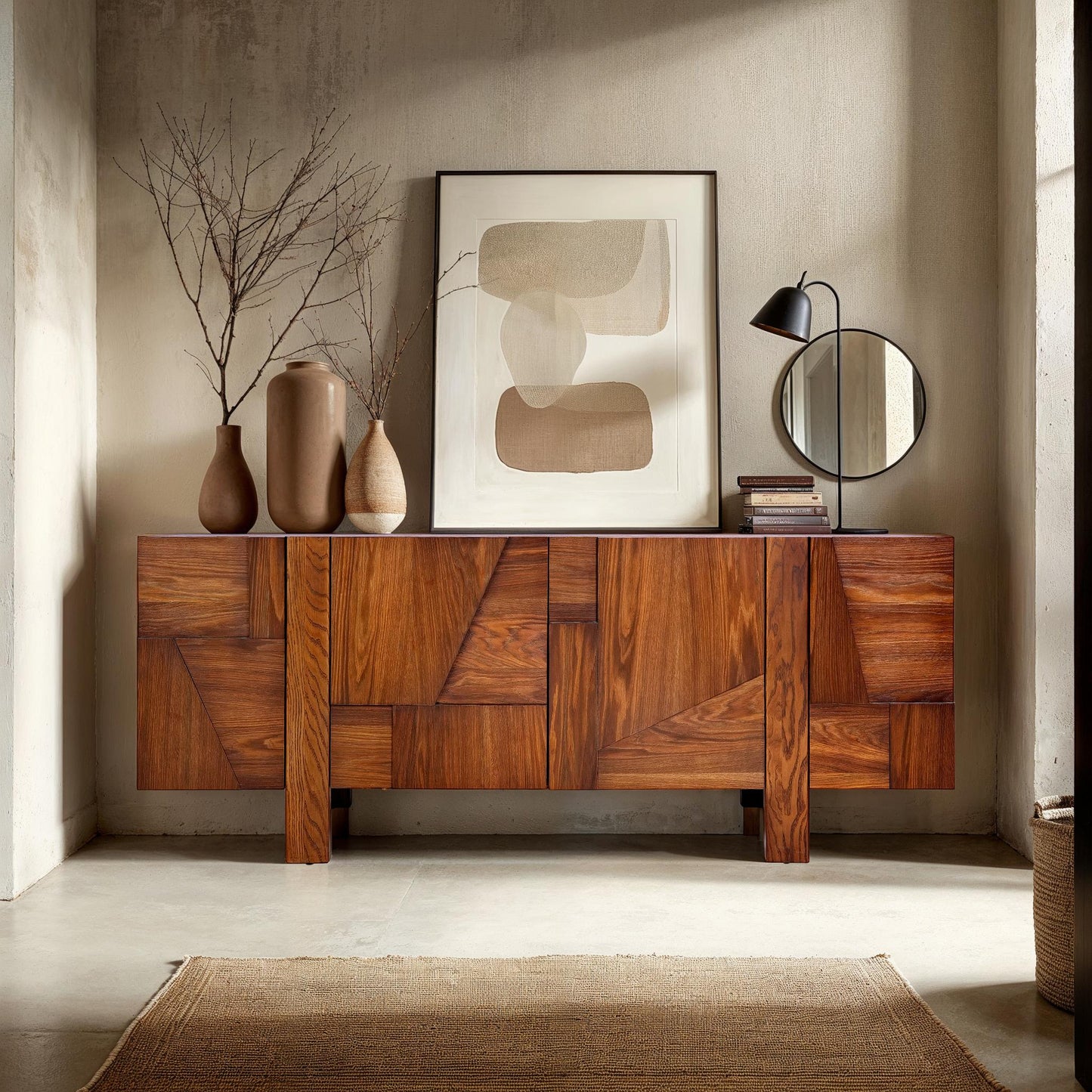LH Home Abstract Four Doors Wood Sideboard