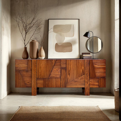 LH Home Abstract Four Doors Wood Sideboard