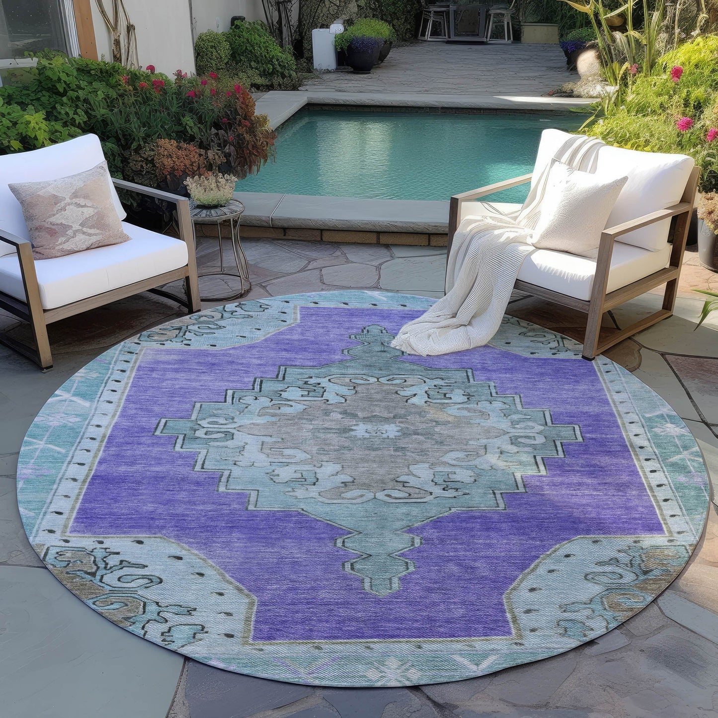 Haelion Purple Washable Indoor-Outdoor Rug