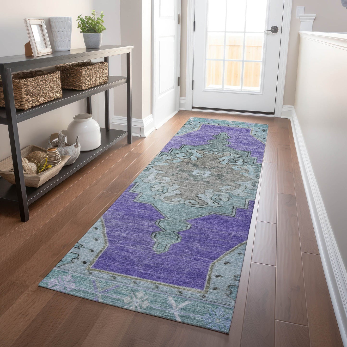 Haelion Purple Washable Indoor-Outdoor Rug