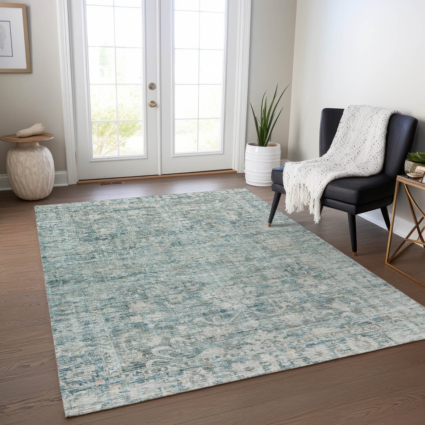 Iriira Teal Washable Indoor-Outdoor Rug