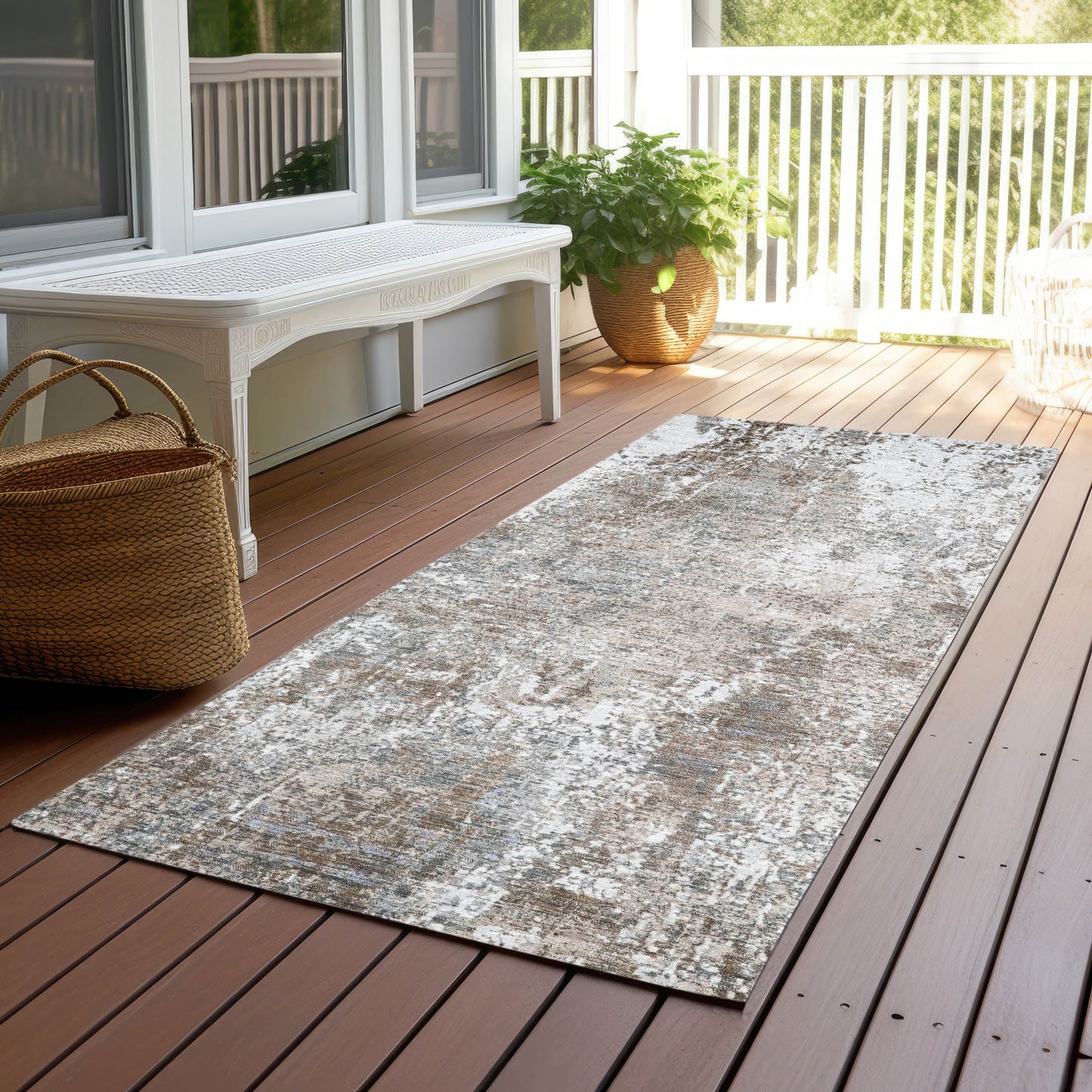 Kaelion Brown Washable Indoor-Outdoor Rug