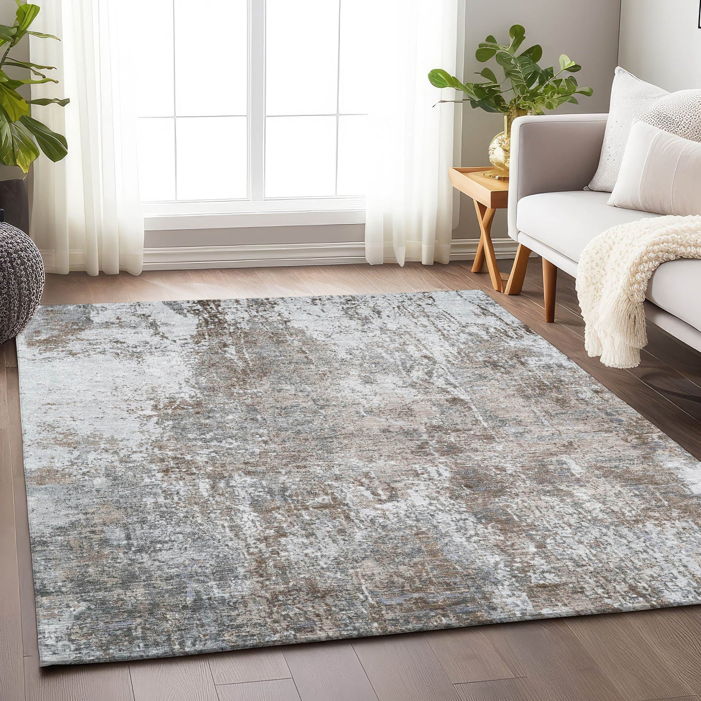 Kaelion Brown Washable Indoor-Outdoor Rug