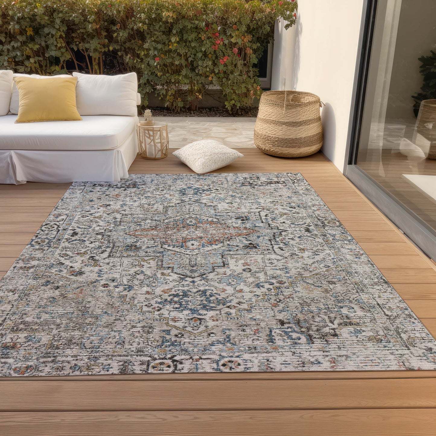 Kaelon Ivory Washable Indoor-Outdoor Rug