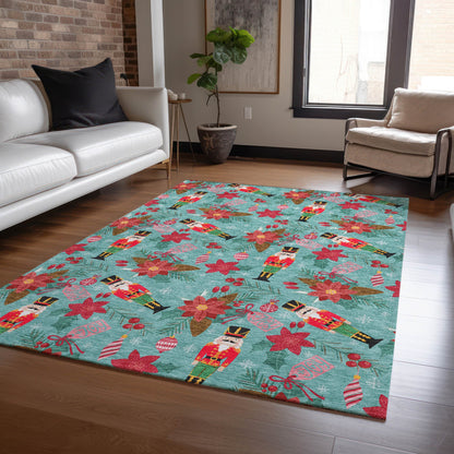Addison Rugs Quaius Teal Washable Indoor-Outdoor Rug