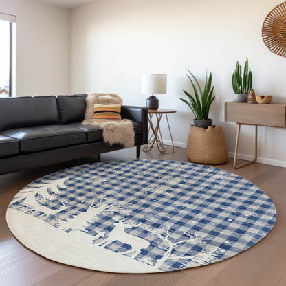 Quaora Blue Washable Indoor-Outdoor Rug