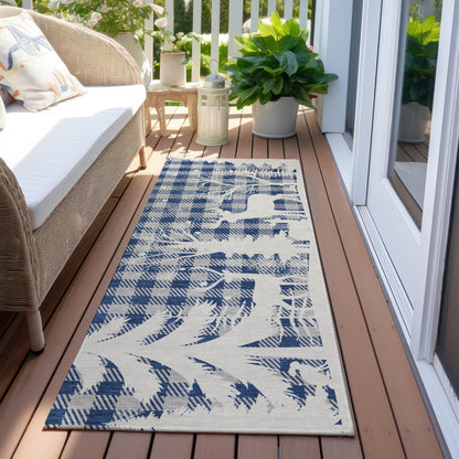Quaora Blue Washable Indoor-Outdoor Rug