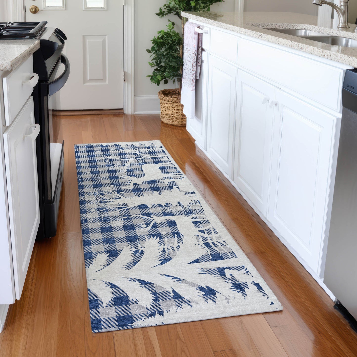 Quaora Blue Washable Indoor-Outdoor Rug