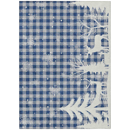 Quaora Blue Washable Indoor-Outdoor Rug