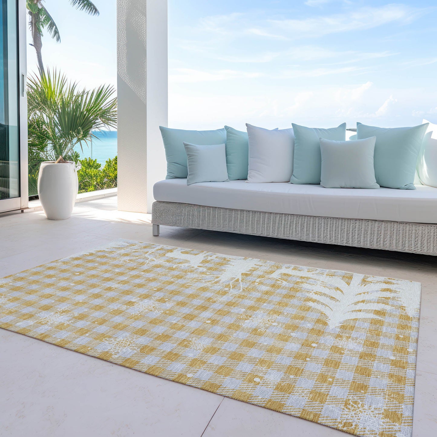 Quaora Gold Washable Indoor-Outdoor Rug