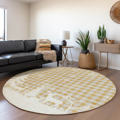 Quaora Gold Washable Indoor-Outdoor Rug
