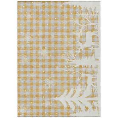 Quaora Gold Washable Indoor-Outdoor Rug