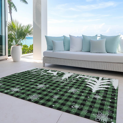 Quaora Green Washable Indoor-Outdoor Rug