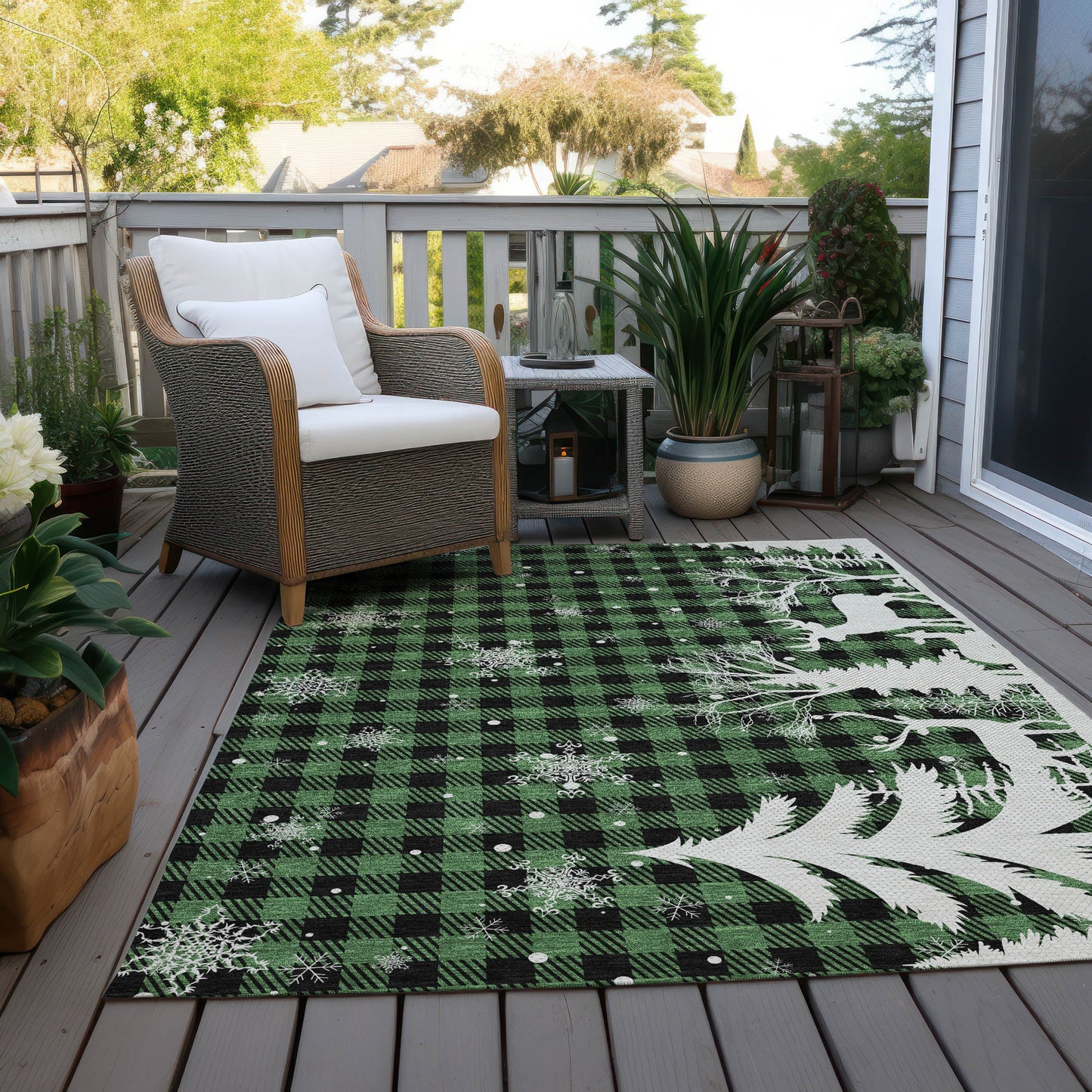 Quaora Green Washable Indoor-Outdoor Rug