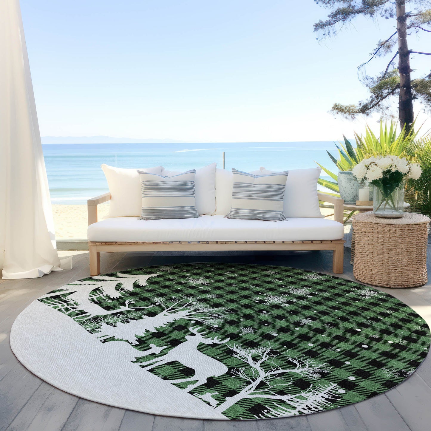 Quaora Green Washable Indoor-Outdoor Rug