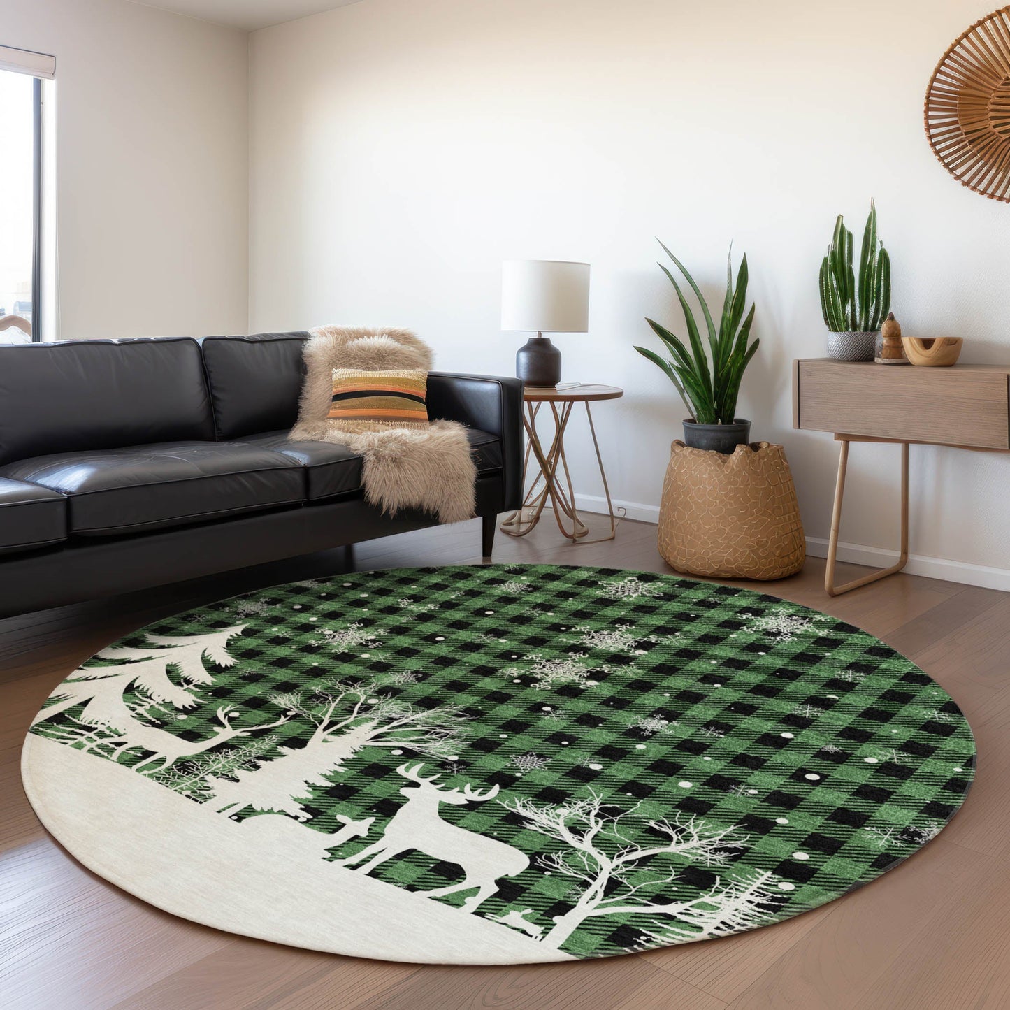 Quaora Green Washable Indoor-Outdoor Rug