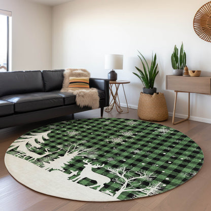 Quaora Green Washable Indoor-Outdoor Rug