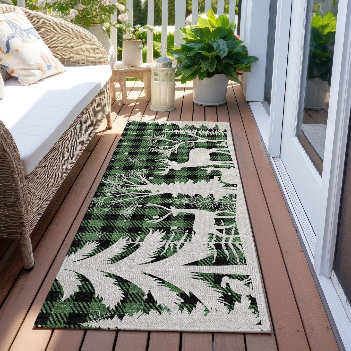 Quaora Green Washable Indoor-Outdoor Rug
