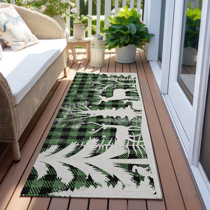 Quaora Green Washable Indoor-Outdoor Rug