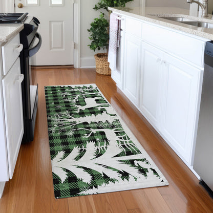 Quaora Green Washable Indoor-Outdoor Rug