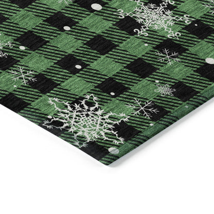 Quaora Green Washable Indoor-Outdoor Rug