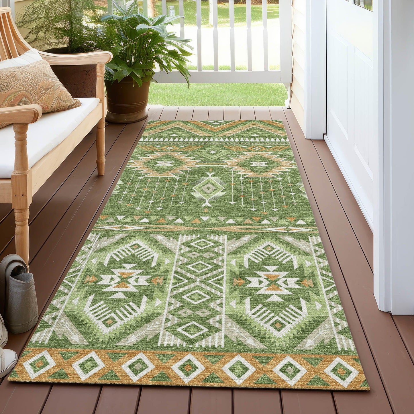 Taelien Green Washable Indoor-Outdoor Rug
