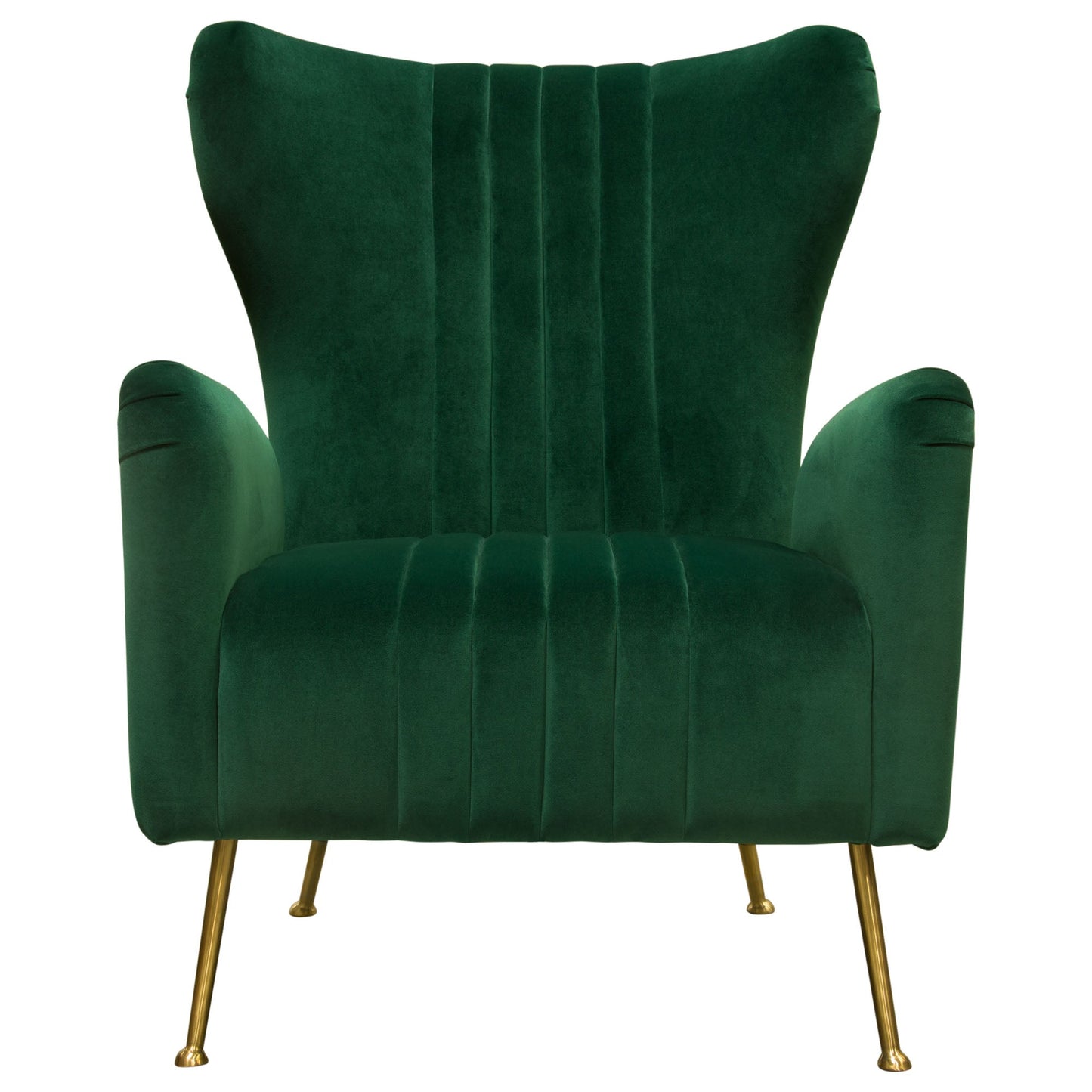 Modern Wingback Armchair Green Velvet Fabric Gold Metal Legs