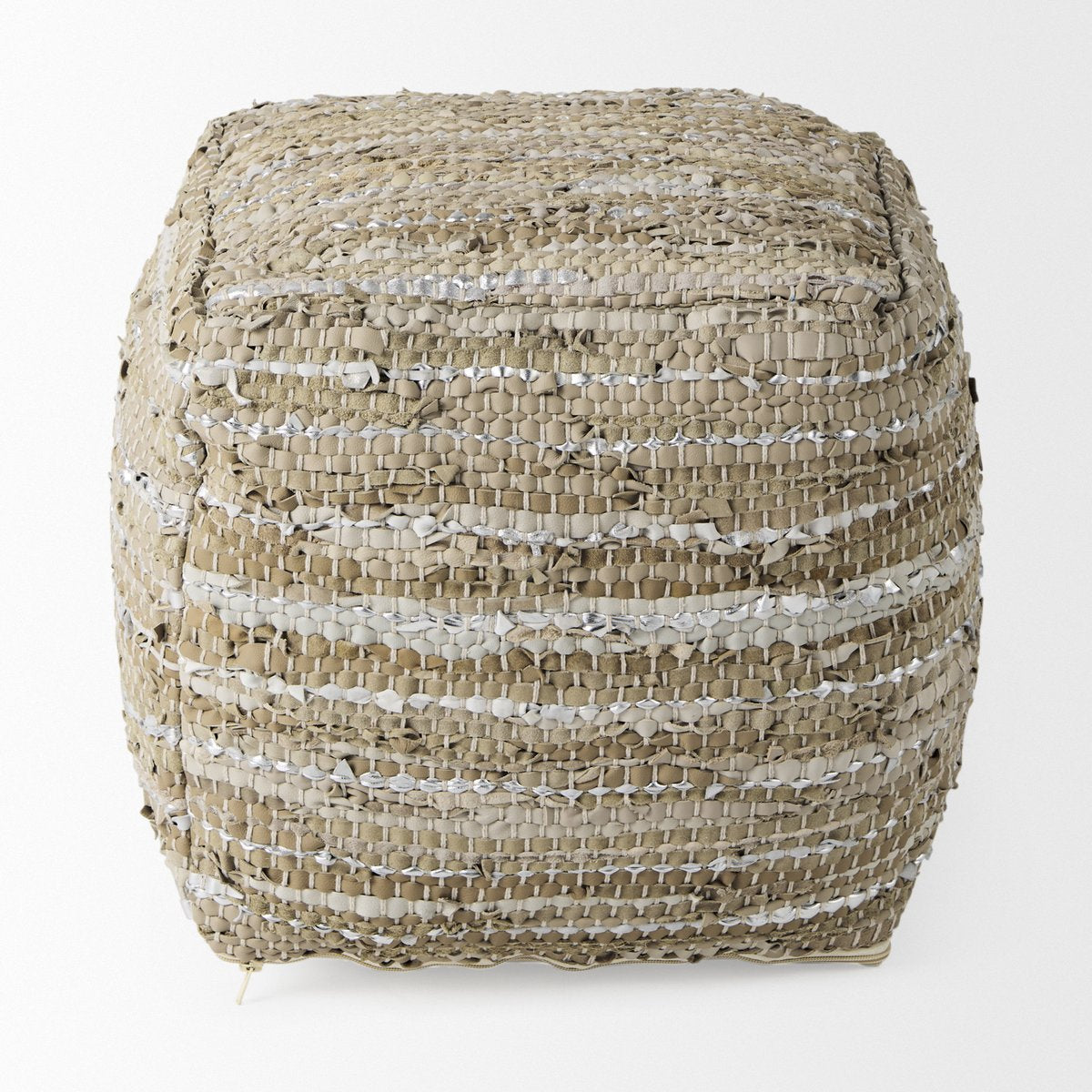 Mercana Aadhya Taupe Leather Pouf