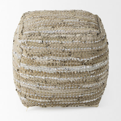 Mercana Aadhya Taupe Leather Pouf