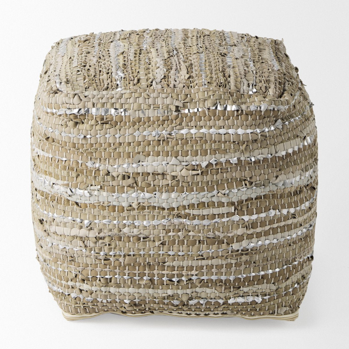 Mercana Aadhya Taupe Leather Pouf