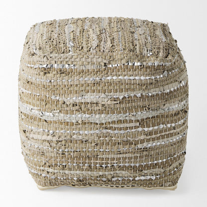 Mercana Aadhya Taupe Leather Pouf