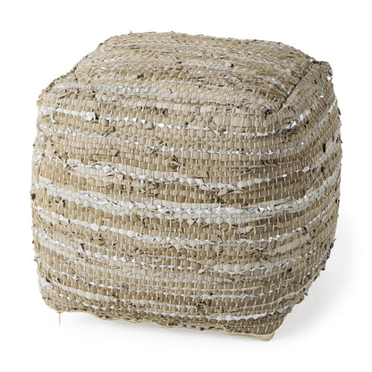 Mercana Aadhya Taupe Leather Pouf