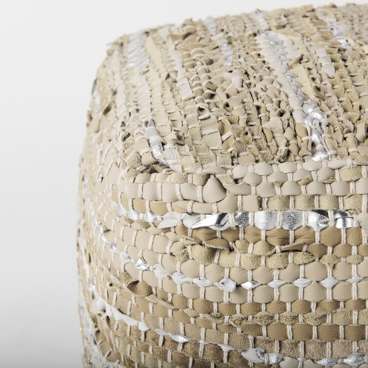 Mercana Aadhya Taupe Leather Pouf