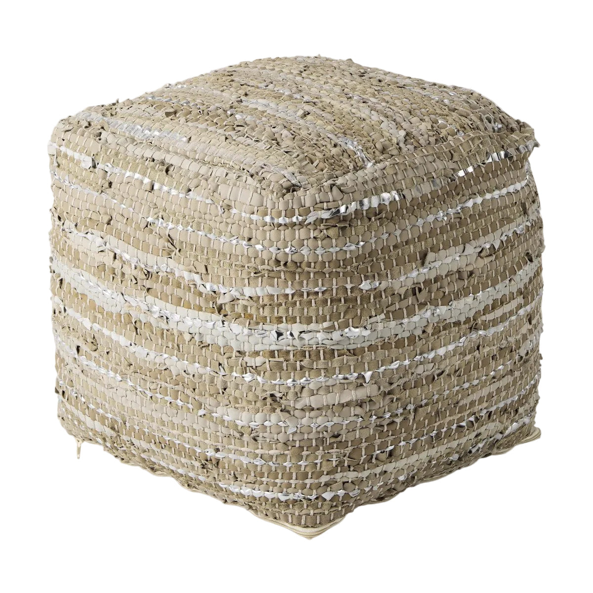 Mercana Aadhya Taupe Leather Pouf