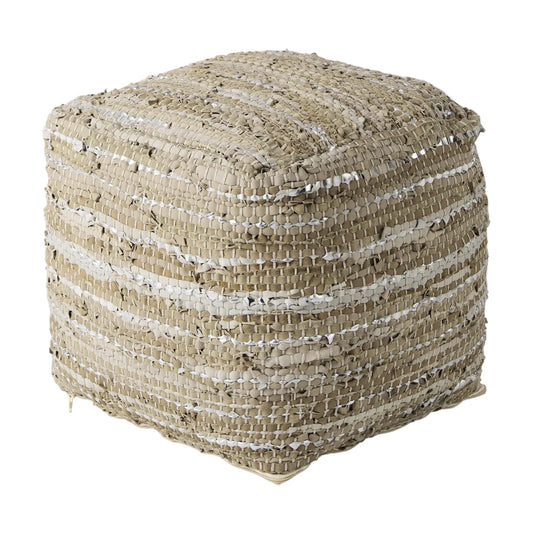 Mercana Aadhya Taupe Leather Pouf