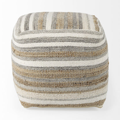 Mercana Aahana White Striped Cotton Pouf