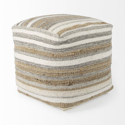 Mercana Aahana White Striped Cotton Pouf