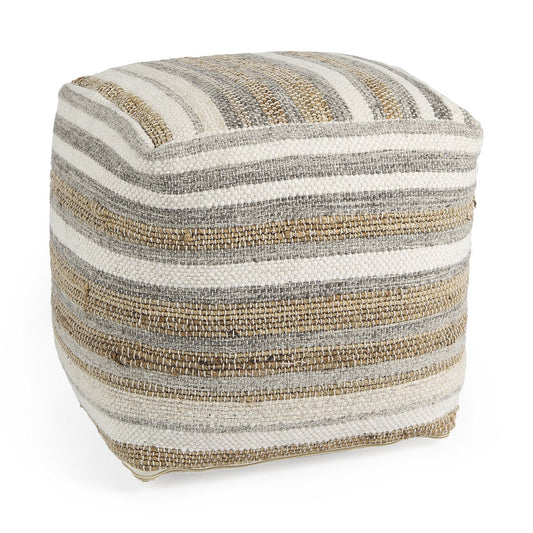 Mercana Aahana White Striped Cotton Pouf