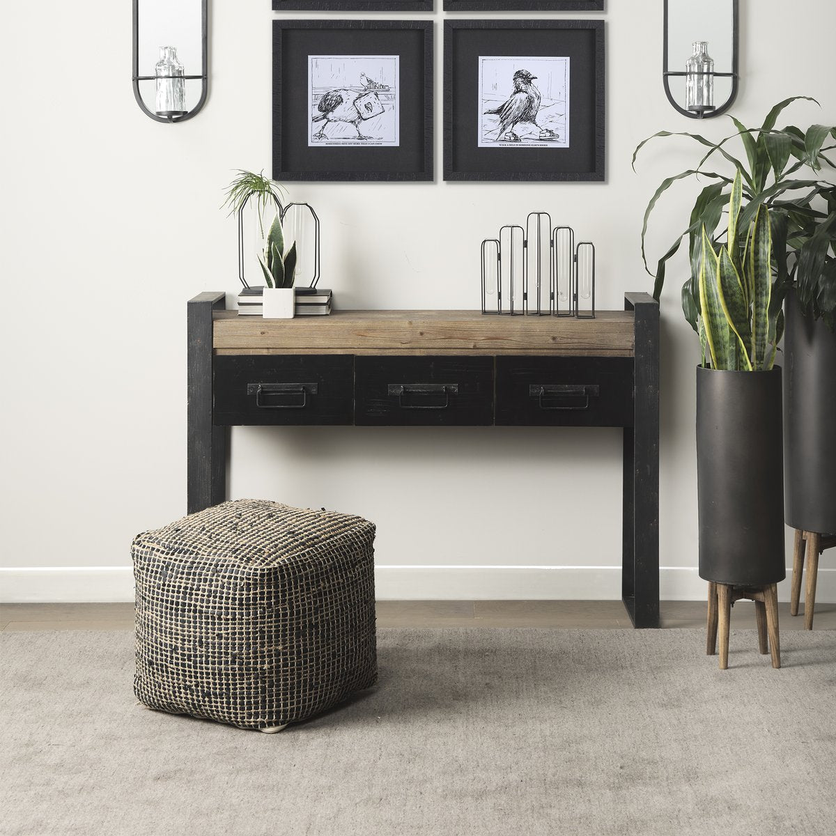 Mercana Aalia Neutral Tones Leather Pouf