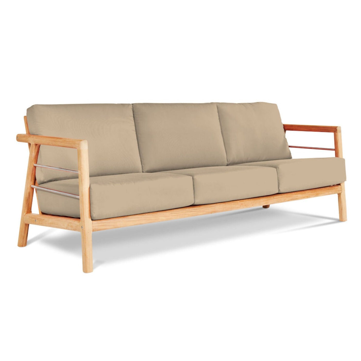 Aalto 86-inch Teak Deep Seating Outdoor Sofa with Sunbrella Cushion-Outdoor Sofas & Loveseats-HiTeak-Fawn-Sideboards and Things