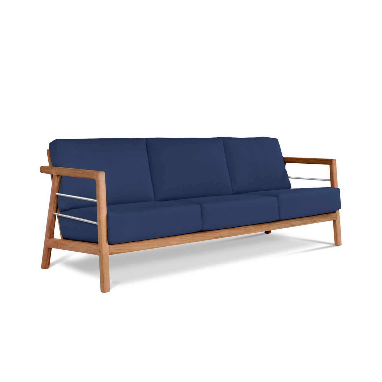 Aalto 86-inch Teak Deep Seating Outdoor Sofa with Sunbrella Cushion-Outdoor Sofas & Loveseats-HiTeak-Navy-Sideboards and Things