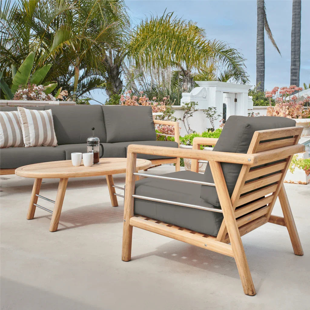 Aalto Teak Patio Deep Sofa Set with Sunbrella 4PC - LOOMLAN - HiTeak - Outdoor Sofas & Loveseats