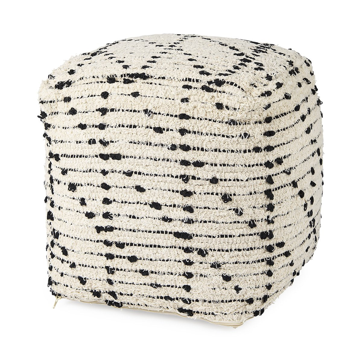 Mercana Aarohi Cream Cotton Patterned Pouf