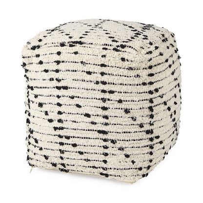 Mercana Aarohi Cream Cotton Patterned Pouf