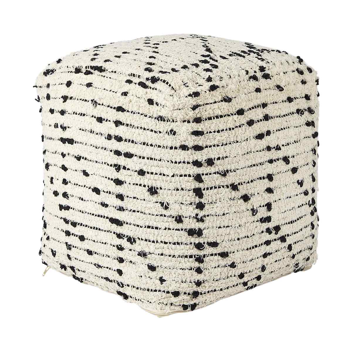 Mercana Aarohi Cream Cotton Patterned Pouf