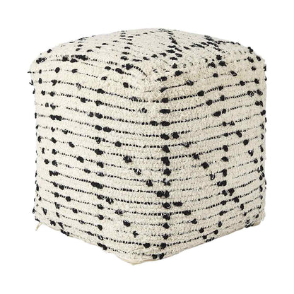 Mercana Aarohi Cream Cotton Patterned Pouf