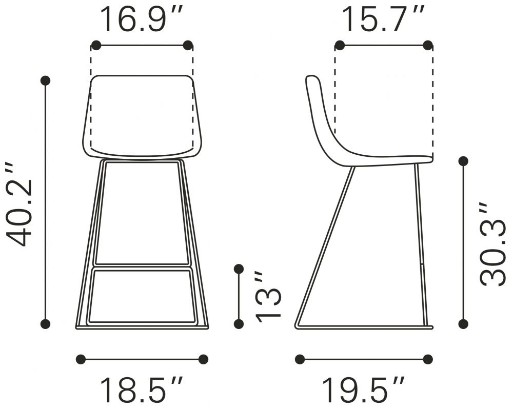 Zuo Modern Adele Orange Fabric Barstool 2PC