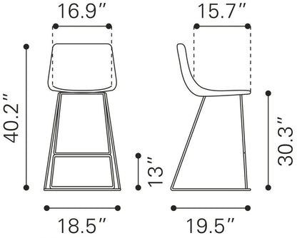 Zuo Modern Adele Orange Fabric Barstool 2PC