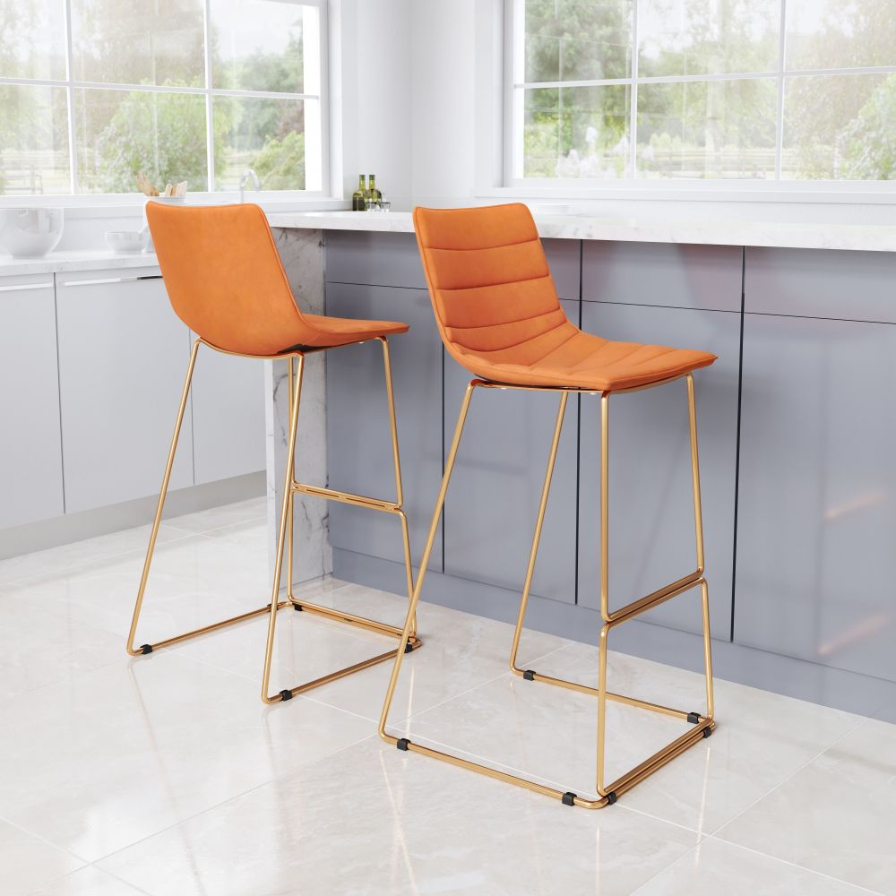 Zuo Modern Adele Orange Fabric Barstool 2PC