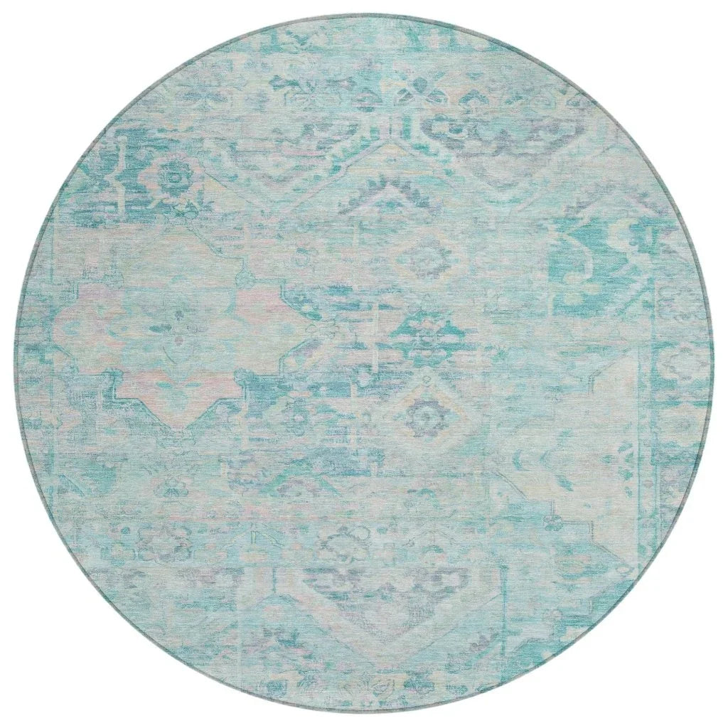 LOOMLAN Rugs Aelain Teal Washable Indoor-Outdoor Rug